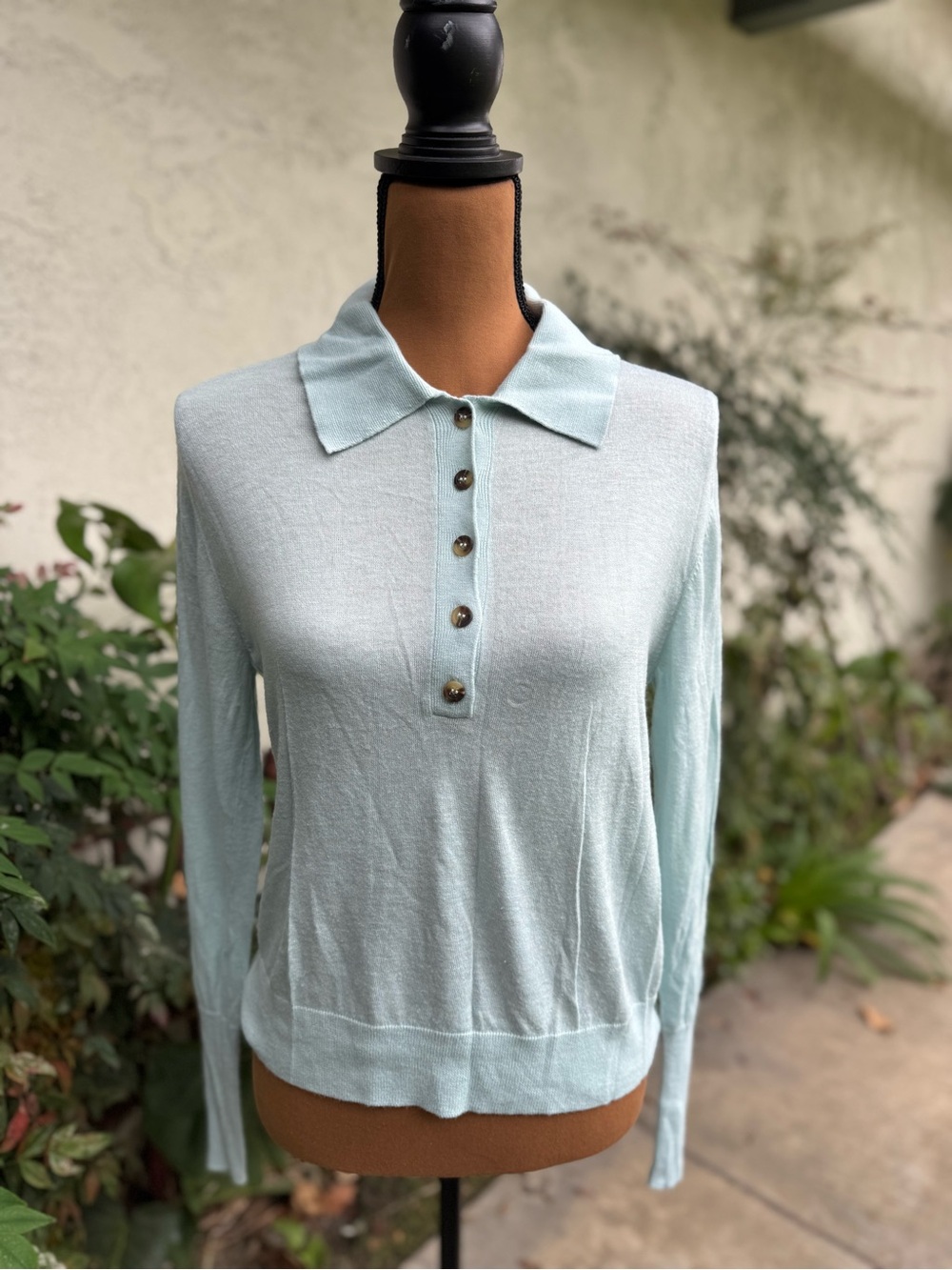 Treasure & Bond Light Mint Button-Up Polo Sweater - Women's Top
